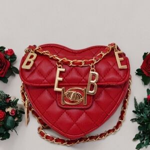 Bebe Red Heart Mini Bag with Gold Chain